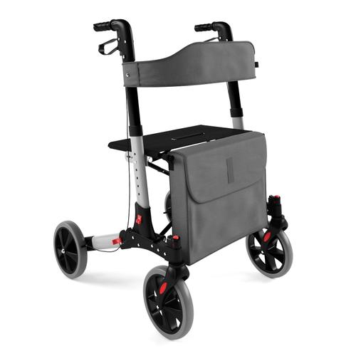 Jago® Déambulateur 4 Roues - Pliable, Réglable à 6 Positions, Siège et Dossier, Freins à Main, Sac de Course, Gris - Rollator