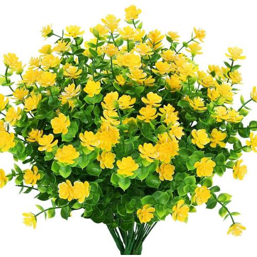 Tiges De Buis Artificielles Pour L'extérieur, Résistantes Aux Uv, Non Décolorées Plantes De Verdure 8 Pcs,Jaune