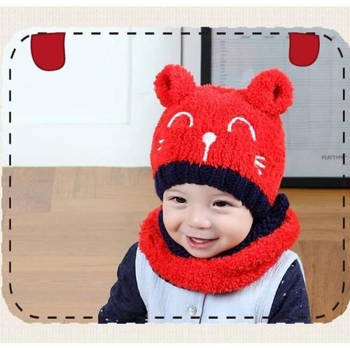 Bonnet Hiver Pour Bébé De 6 Mois À 1 Ans Rouge Chapeaux Set 2 Pièces Ensemble Echarpe Calotte Chapeau Bébé Fille Garçon Enfants - Générique