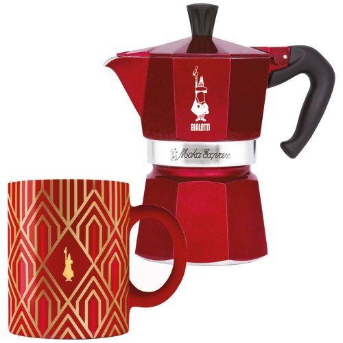 Bialetti - Moka express 3 cups red + 1 mug déco glamour 0009901