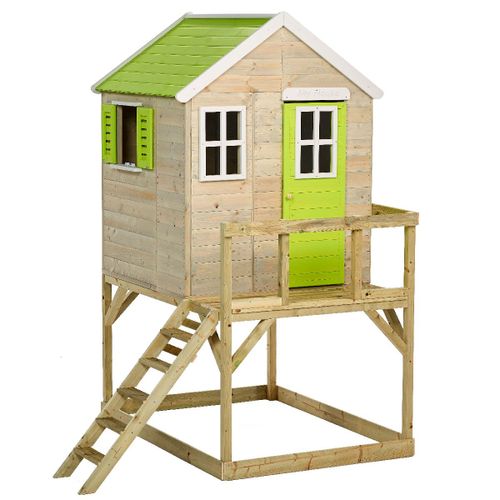 Kangui - Maison De Jardin Enfant Extérieur - Cabane En Bois Avec Plateforme - Toit Étanche - Vert Et Blanc