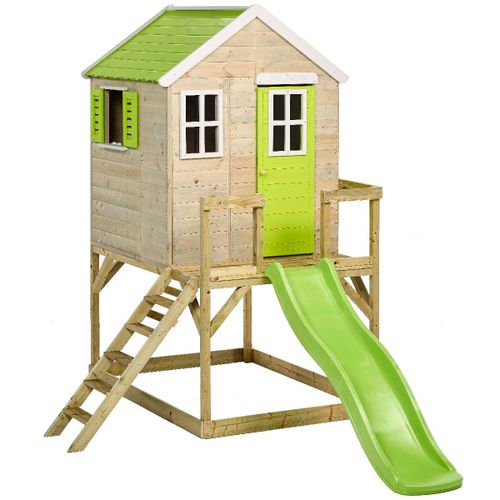Kangui - Maison De Jardin Enfant Extérieur - Cabane En Bois Avec Plateforme Et Toboggan - Toit Étanche - Vert Et Blanc