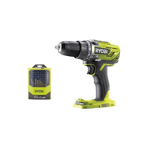 Pack RYOBI - Perceuse-visseuse R18DD3-0 - 18V One+ sans batterie ni chargeur - Coffret 46 accessoires mixtes RAK46MIX