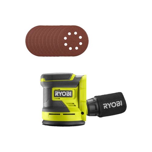 Pack RYOBI - Ponceuse excentrique RROS18-0 - 18V One+ - Sans batterie ni chargeur - 10 Disques abrasifs - 125mm - Grain 100, 120, 240, 320