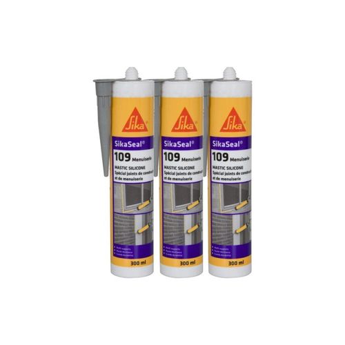 Lot de 3 mastics silicone SIKA SikaSeal 109 Menuiserie - Gris - 300ml