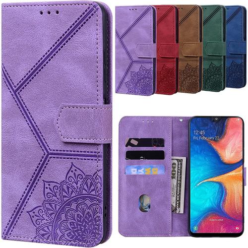 Coque Pour Samsung Galaxy A40, Faite À La Main - Coque À Rabat Rétro Avec Motif Mandala - Coque Samsung A40, Étui De Protection Souple Et Flexible Anti-Rayures Pour Galaxy A40, Violet