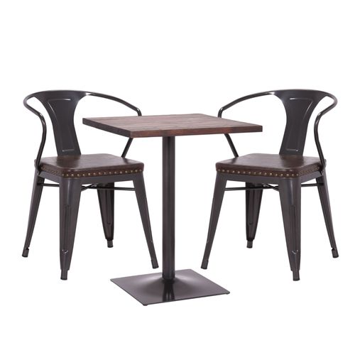 Set Table De Bistrot 2x Chaise De Salle À Manger Hwc-H10d, Chaise Table Chaise De Cuisine Gastronomie Fsc   Noir-Brun, Table Bru
