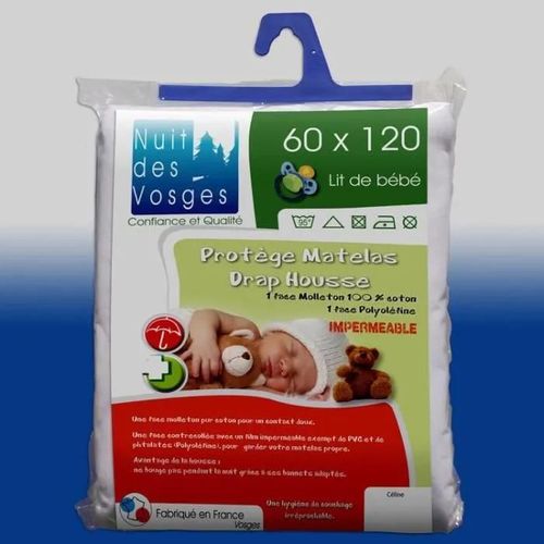 Protège Matelas-Alèse Bébé Imperméable Molleton 100% Coton 165gr-M2 Celine - 60x120cm