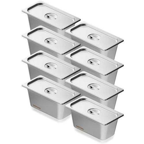 Bac Gastronorme Gn 1/3 Lot De 8-Vevor-Récipient Inox Pour Bain-Marie 0,8 Mm D'épaisseur-Pour Chauffe-Plats, Réfrigérateur
