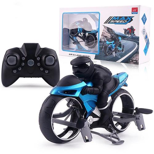 2.4g 2 En 1 Land Rc Car Vehicle Motorcycle Flying Drone Rtr Model Toy,Bleu-Tritina