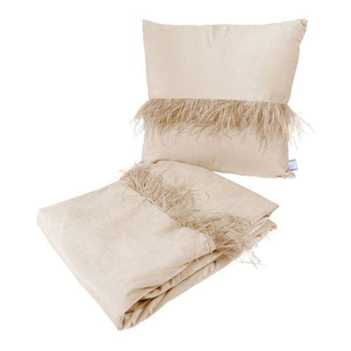 Paris Prix - Ensemble Coussin & Plaid "Palmira" 130x170cm Champagne