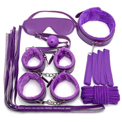 Violet - Kit De Jouets Sexuels Bdsm, Menottes, Menottes, Boutique De Bondage, Menottes, Jouets Sexuels Pour Adultes, Gag, Fouet, Jeu'esclave Féminin, 7 Pièces