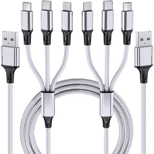 Câble De Charge Multiple Lot De 2 Câbles De Chargeur Multi-Téléphone Tressés Universels 3 En 1 Cordon De Charge Extra Long Câble Usb Multiple Avec Usb C Connecteurs De Port Micro Usb Pour Téléphones Portables Et Plus Encore