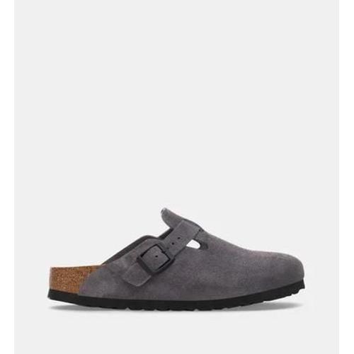 Birkenstock - Sabots Plats Boston En Cuir Suédé - Gris - 40