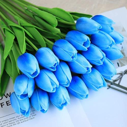 Bouquet De Fleurs De Tulipes Artifiical+ Pour Mariage, Bureau, Fête, Décoration D'intérieur (Bleu)