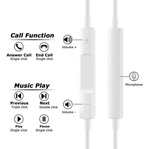 Ecouteurs filaires Bluetooth Ecouteurs Ecouteurs pour iPhone 7 8 Plus X XR XS Max blanc