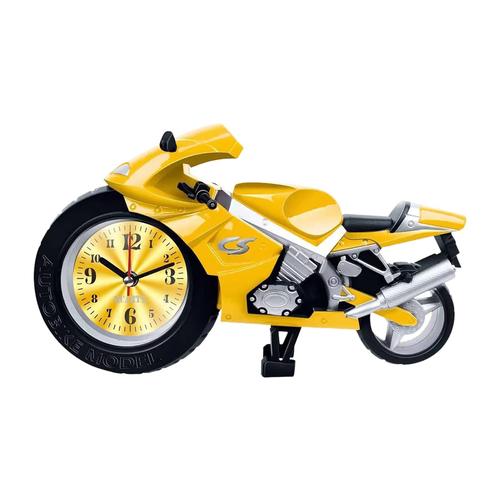 Horloge de moto de décoration de bureau de réveil de bande dessinée créative pour le bureau à la maison jaune