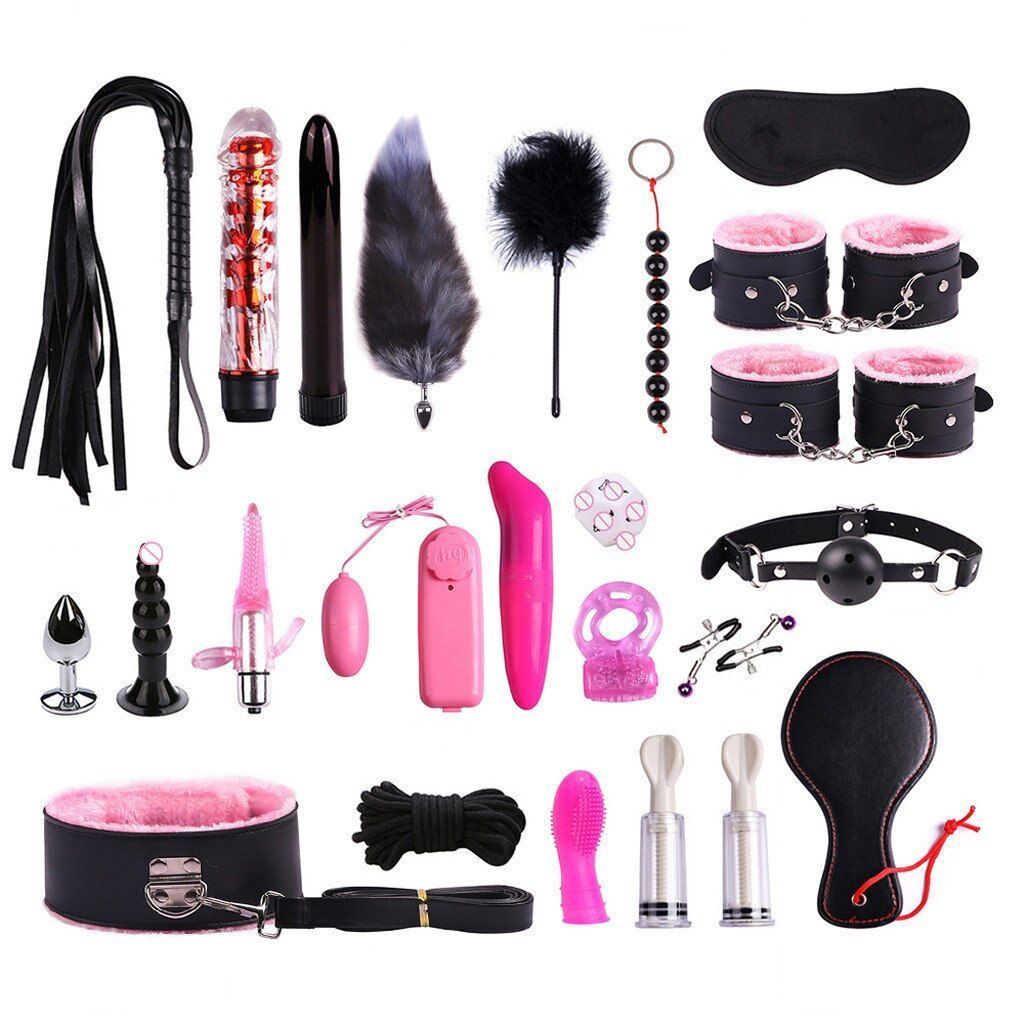 Lots Jouets Sexuels Pour Couples Menottes Vibrateur Mamelon Pince Fouet Gode Bouche Gag Anal Plug Cul Adulte Jeux Flirt Bdsm Bondage Ensemble-23pcs Pink - Générique