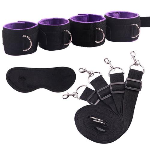 Jeux Pour Adultes Bdsm Bondage Ensemble Menottes Vibrateur Silicone Gode Anal Plug Mamelon Pince Bandeau Fouet Fessée Jouets Sexuels Pour Couple-Bed Bondage Purple - Générique