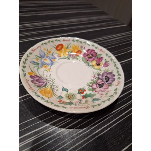Assiette Sous Tasse Vintage Fleurie Flowers Of The Month Marque Roy Kirkham