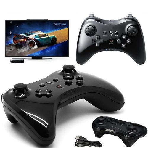 Nintendo Pour Contrôleur Wii U Pro Usb Classique Double Télécommande Sans Fil Bluetooth Analogique (Noir) Pour Manette De Jeu Wiiu Pro