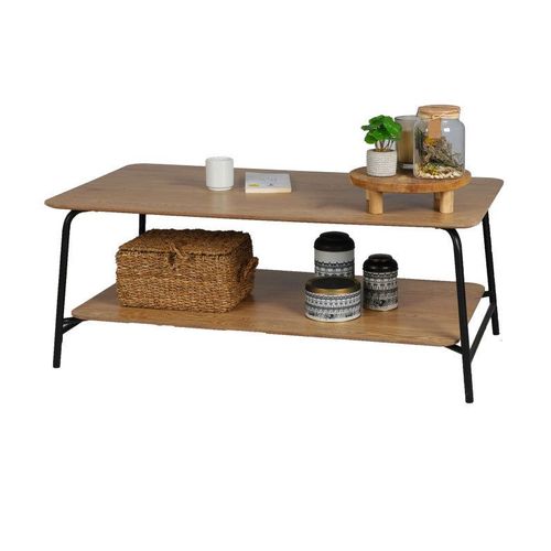 Bout De Canape Table D'appoint Table Basse 2 Niveaux Avec Structure En Metal Noir 110x60xh44cm