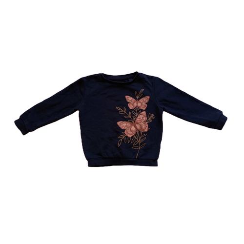 Sweat Bleu Marine Papillons Rose. C&a. Taille 3 Ans. 98 Cm