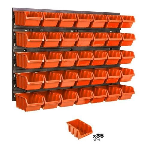 Lot de 35 boîtes XS bacs a bec orange pour système de rangement 58 x 39 cm au garage