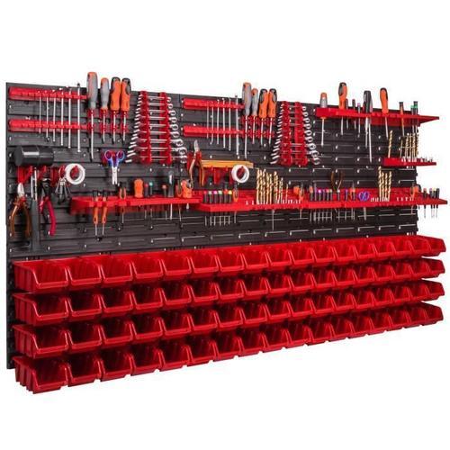 68 pcs. Boîtes, Étagère murale pour système de rangement 172x78 cm, bacs a bec rouge