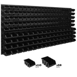 Système de rangement 174 x 78 cm a suspendre 178 boites bacs a bec XS et S noir boites de rangement