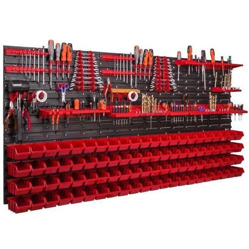 88 pcs. Boîtes, Étagère murale pour système de rangement 172x78 cm, bacs a bec rouge