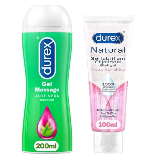 Durex Gel Lubrifiant Et Massage Alo¿ Vera 200ml - Gel Naturel Sensitive ¿ L'alo¿ Vera 100ml - Lot De 2