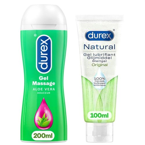 Durex Gel Lubrifiant Et Massage Alo¿ Vera 200ml - Gel Naturel Intime ¿ Base D'eau 100ml - Lot De 2