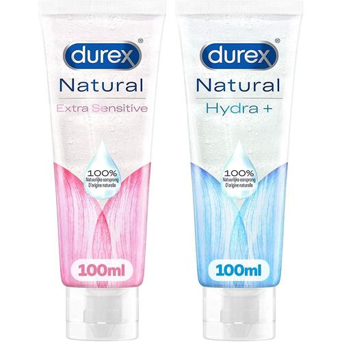 Durex Gels Lubrifiants Naturels - Sensitive ¿ L'alo¿ Vera Et Hydratant ¿ L'acide Hyaluronique - Lot De 2 Gels Sexuels 100ml