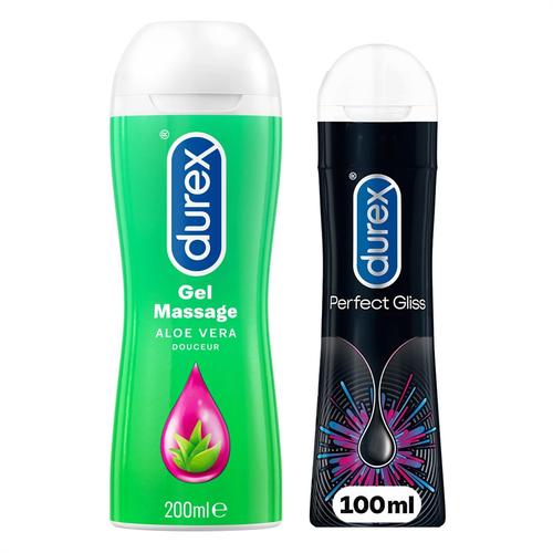 Durex Lot De 2 Gels Lubrifiants Intimes - Gel De Massage Alo¿ Vera 200ml - Perfect Gliss Gel Lubrifiant Longue Dur¿E Sexe Anal 100ml