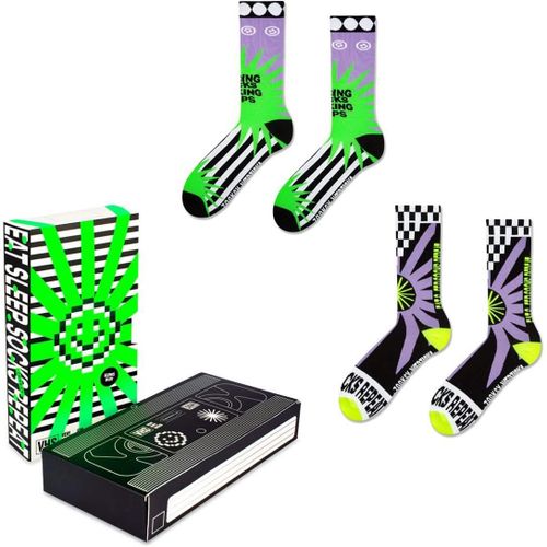 Zooksy Pack 2 Paires Chaussettes Fluo Design Rave Ann¿Es '90 Coton Oeko Tex 41-46