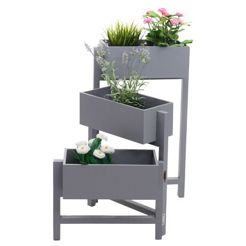 Étagère À Plantes T275, Étagère Sur Pied Porte-Fleurs Jardinière, 65x108x15cm, Bois Shabby-Look Vintage   Gris-Bleu