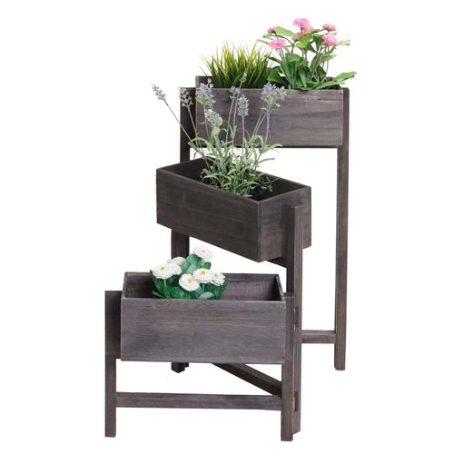 Étagère À Plantes T275, Étagère Sur Pied Porte-Fleurs Jardinière, 65x108x15cm, Bois Shabby-Look Vintage   Gris-Brun