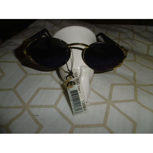 Lunette De Soleil Monture Noire Taille Unique Verres Ovales Bleutés Protection Uv 400 Ce Farbel 1358a