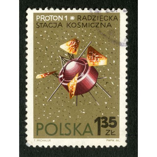 Timbre Oblitéré Polska, Proton 1, Radziecka Stacja Kosmiczna, Michaluk, 1966, 1,35 Zl