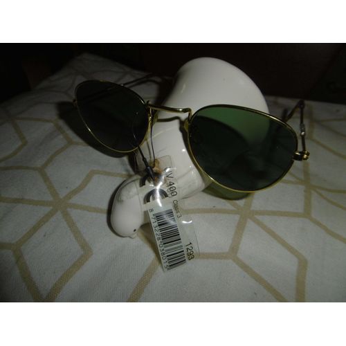 Lunette De Soleil Monture Cerclée Fine Doré Taille Unique Verres Ovales Bleutés Protection Uv 400 Farbel 1293