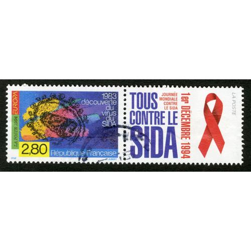 Timbre Oblitéré 1983 Découverte Du Virus Du Sida, La Poste 1994, Europa, République Française, Jubert, 2,80