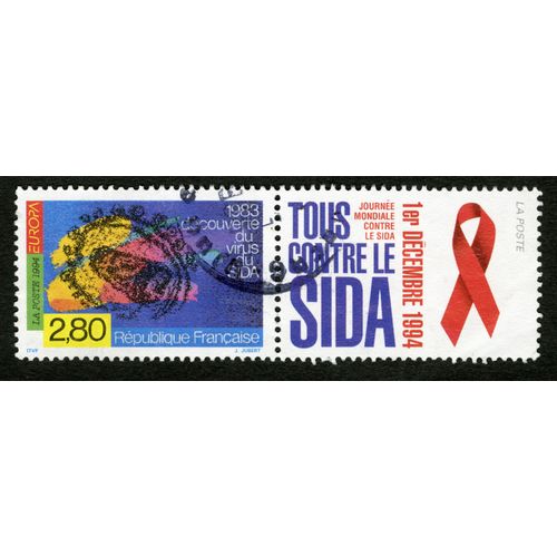 Timbre Oblitéré 1983 Découverte Du Virus Du Sida, La Poste 1994, Europa, République Française, Jubert, 2,80