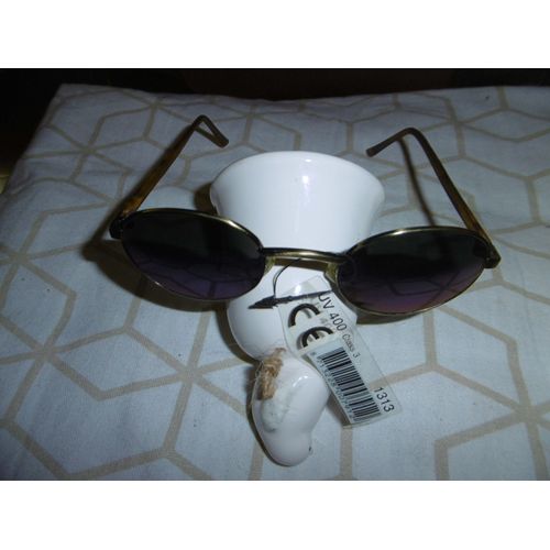 Lunette De Soleil Monture Métal Marron Taille Unique Verres Ovales Protection Uv 400 Farbel 1313