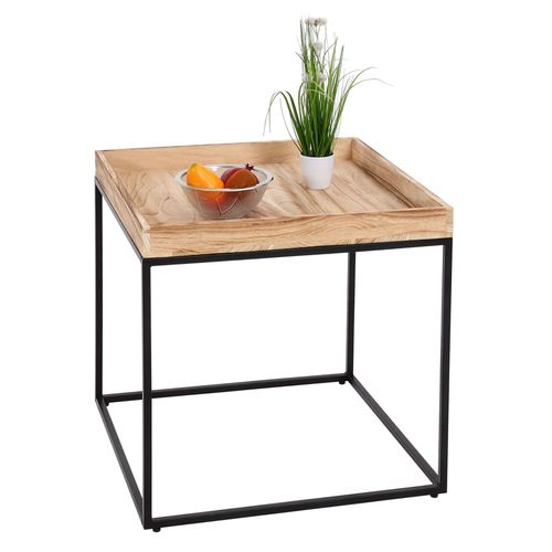 Table D'appoint Hwc-K71, Table Basse Table, Certifiée Mvg Bois De Paulownia Métal 60x60x60cm   Couleur Naturelle