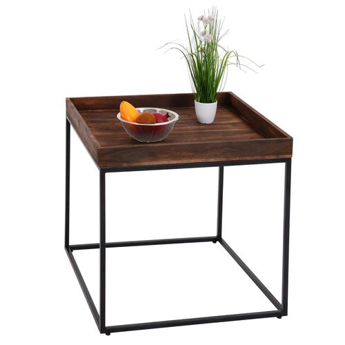 Table D'appoint Hwc-K71, Table Basse Table, Certifiée Mvg Bois De Paulownia Métal 60x60x60cm   Brun Foncé