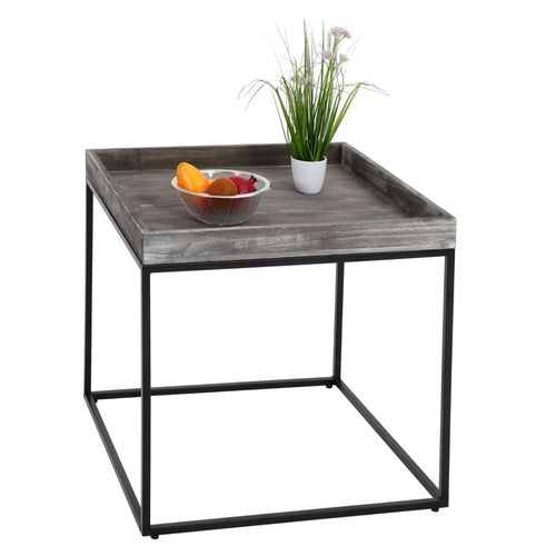 Table D'appoint Hwc-K71, Table Basse Table, Certifiée Mvg Bois De Paulownia Métal 60x60x60cm   Gris Foncé