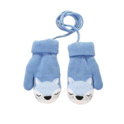 Girls Winter Gloves Soft Mittens With Fox Pattern Elements Thicken Mittens