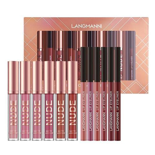 12pcs Matte Liquid Lipstick + Lip Liner Pens Set, One Step Lips Makeup Kits 