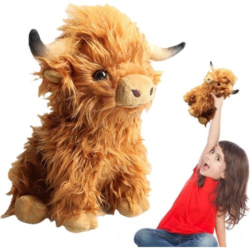 Jouet En Peluche De Vache Highland Soft Toy Vache Des Highlands Meuglement Jouet De Ferme Doux Et Réaliste Cadeau Pour Enfants(Brun)